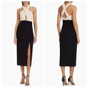 New Toccin Audrey Crossover Colorblock Ivory/Jet Sheath Cocktail Dress Size 12